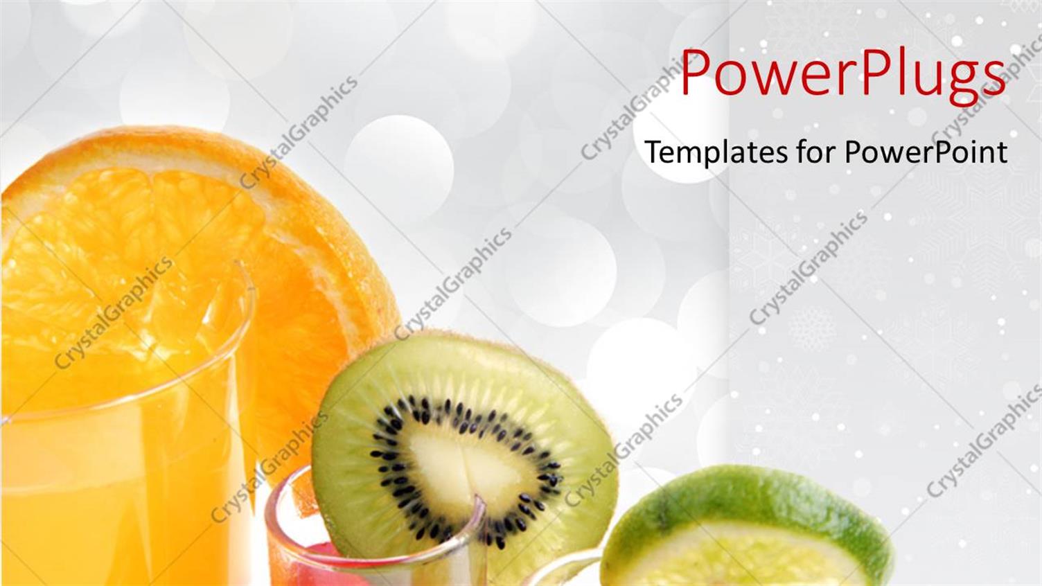 Featuring Sliced Fruits Hanging on glasses of Juice on White Background 