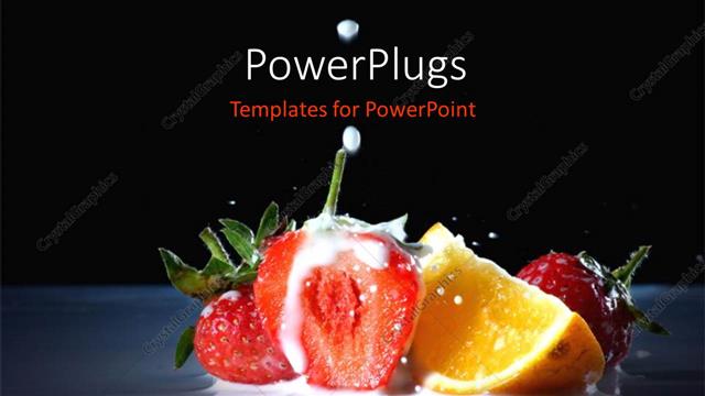  Presentation with milk - Slices of fresh fruits dipped in milk on a black background