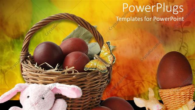  Presentation with easter basket - Small basket filled with easter eggs and two easter bunnies