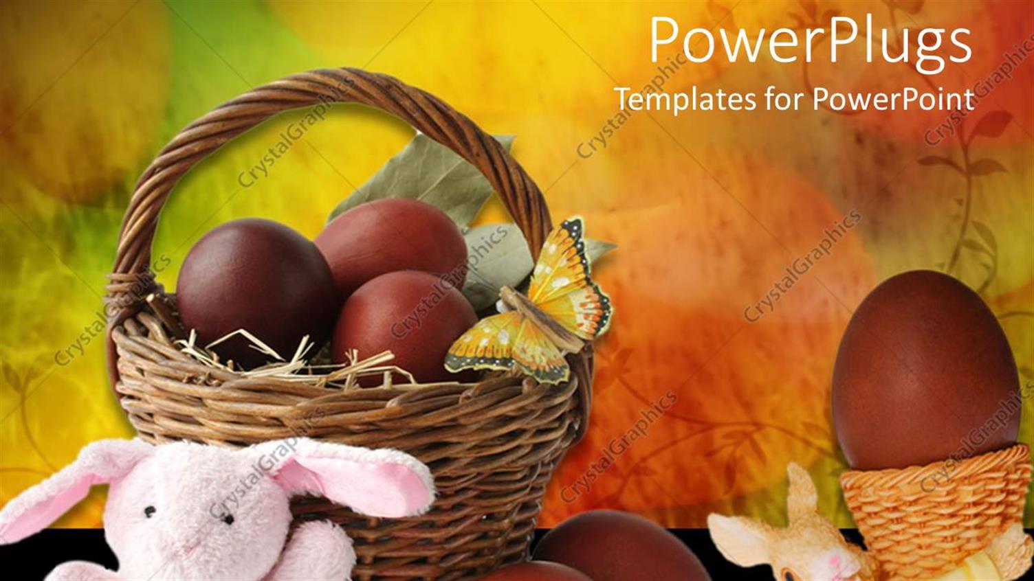 Featuring Small Basket Filled with Easter Eggs and Two Easter Bunnies