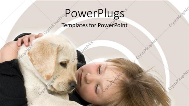  Presentation with puppy - Small child laying on floor with Labrador retriever puppy