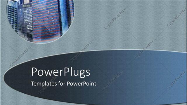  Presentation with office buildings - Small circular depiction of business office buildings, skyscrapers on gray background