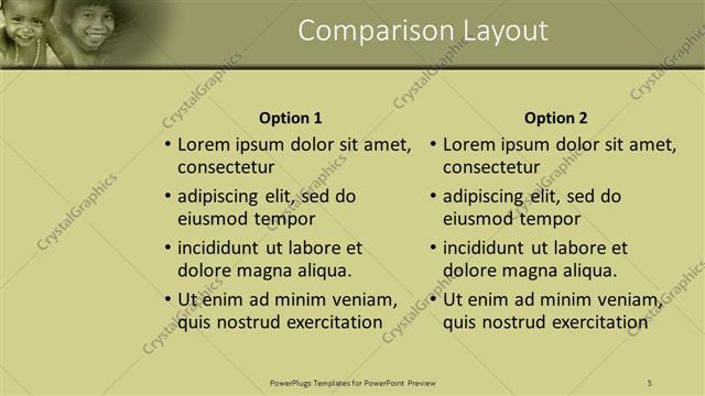 Comparison presentation slide layout