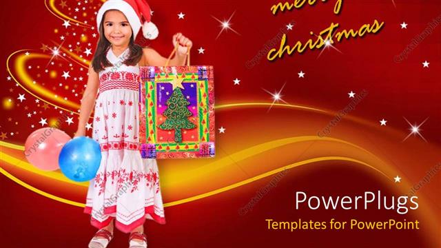  Presentation with christmas girl - Small girl holding a Christmas gift bag and balloons