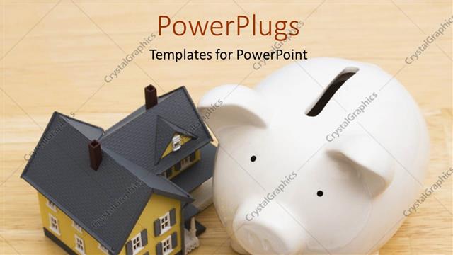  Presentation with piggy bank - A small house with a whit colored piggy bank