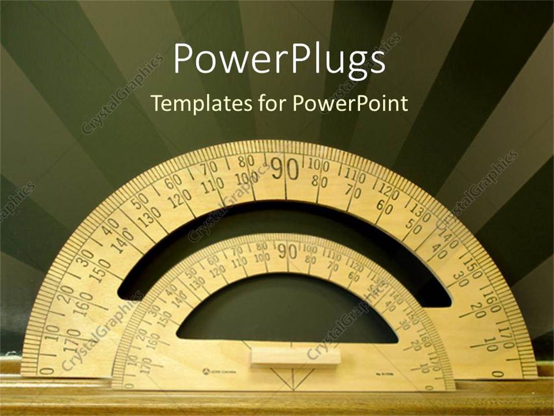 PowerPoint Template small and huge wooden protractors in dark