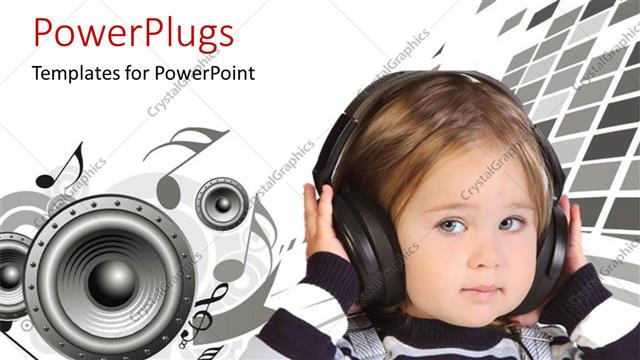  Presentation with speakers - A small kid wearing a head set and speakers