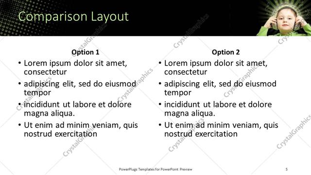 Comparison presentation slide layout