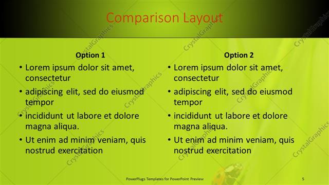 Comparison presentation slide layout