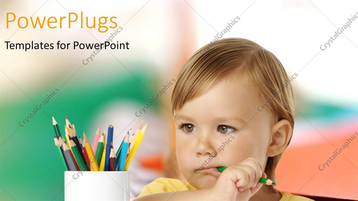Featuring a small Pupil Holding a Pencil and Pondering in a Class Room Setting
