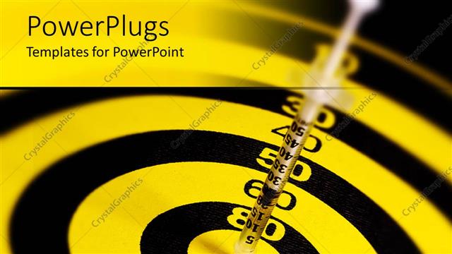  Presentation with dartboard - Small syringe at center of yellow and black dartboard