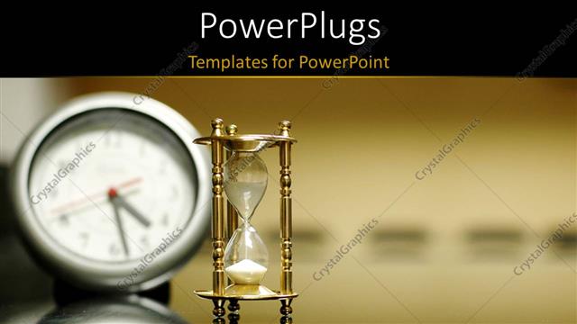  Presentation with white sand - A small white clock and an hour sand glass