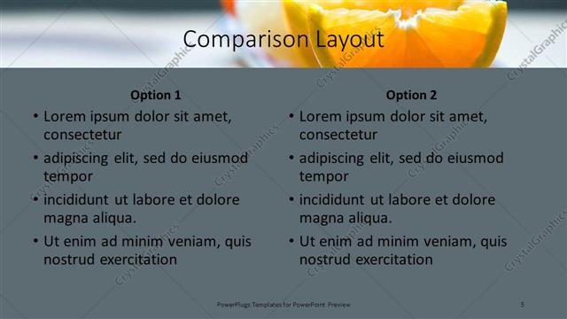 Comparison presentation slide layout