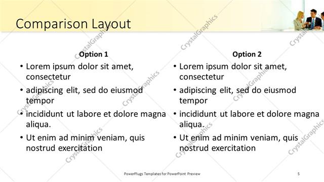 Comparison presentation slide layout