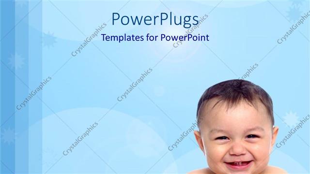 Presentation with baby - Smiling baby after birth over blue themed background?