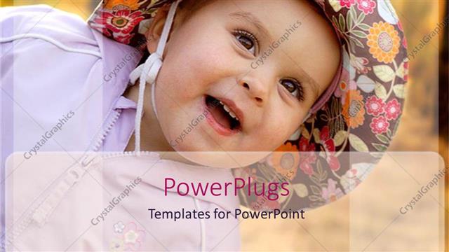  Presentation with floral - Smiling baby girl wearing hat with floral prints on paneled background