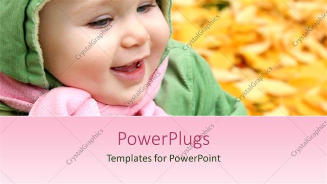  Presentation with fall - Smiling baby in hooded jacket and pink scarf in fall