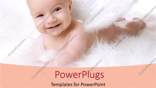  Presentation with angel baby - Smiling baby lying down in angel costume in white background
