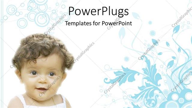  Presentation with flowery - A smiling baby staring over a blue and white flowery background