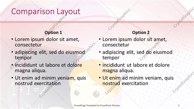 Comparison presentation slide layout