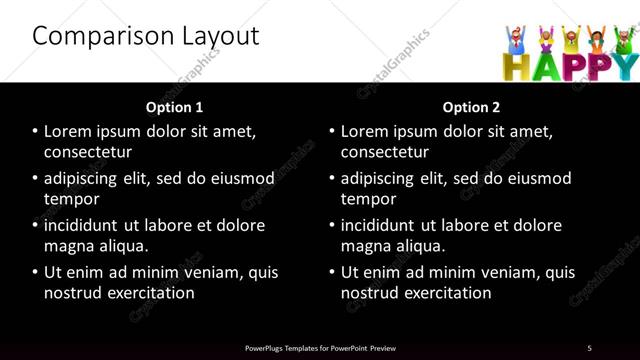 Comparison presentation slide layout