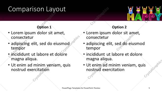 Comparison presentation slide layout
