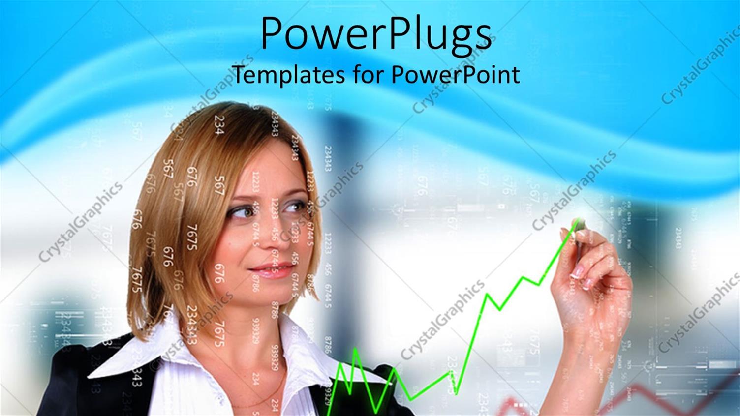 Featuring Smiling Business Woman Drawing Green Line Graph