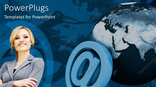  Presentation with email - Smiling business woman with email symbol?over earth globe?