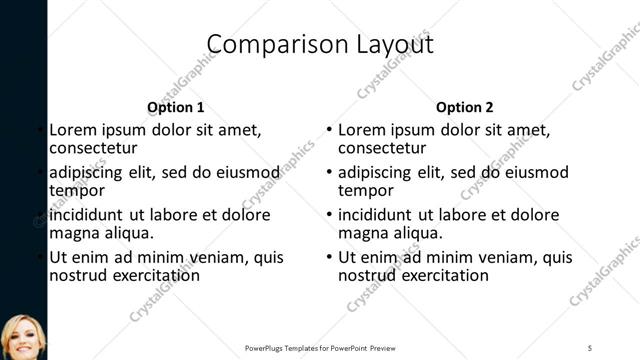 Comparison presentation slide layout
