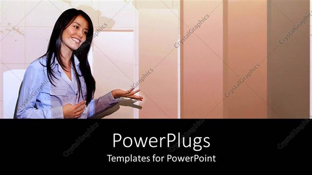  Presentation with woman business - Smiling business woman gesturing to bar graph during presentation
