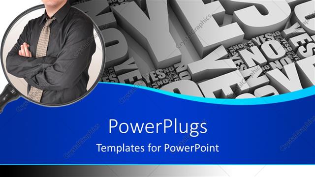  Presentation with grey - Smiling businessman with grey 3D words YES and NO