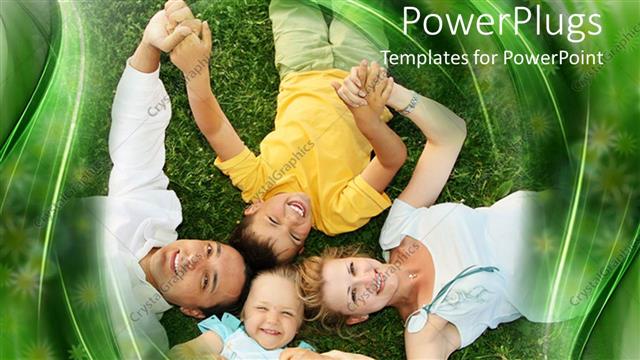  Presentation with mom baby - Smiling family, mom, dad, little boy, and baby girl laying in grass