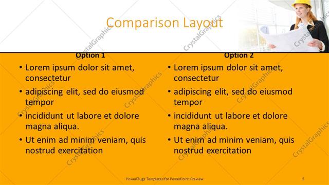 Comparison presentation slide layout