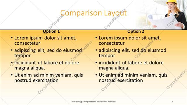 Comparison presentation slide layout
