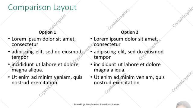 Comparison presentation slide layout