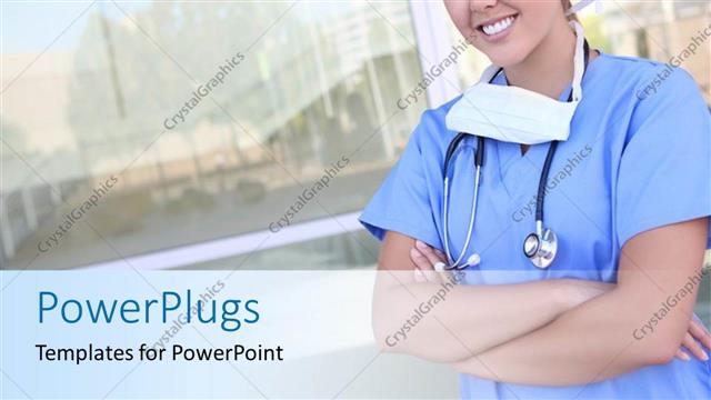  Presentation with female - A smiling female nurse in front of a hospital