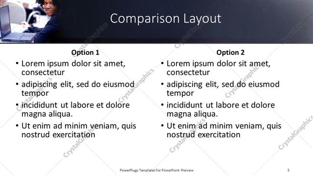 Comparison presentation slide layout