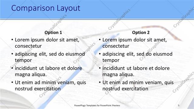 Comparison presentation slide layout