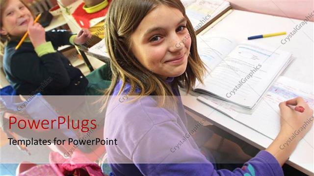  Presentation with pencils - Smiling kids with books, pencils, paper doing home work