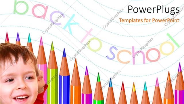  Presentation with colored pencils - Smiling little kid with colored pencils and text back to school?