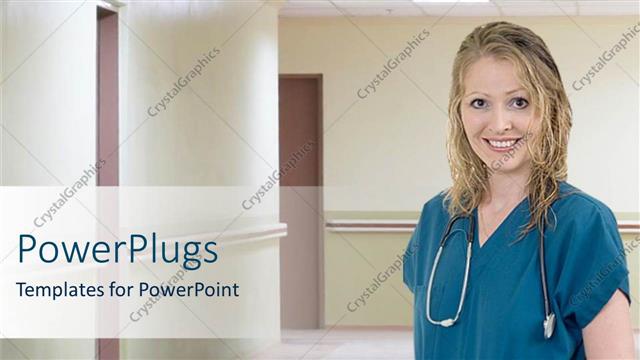  Presentation with hospital - Smiling nurse in hospital corridor, medical