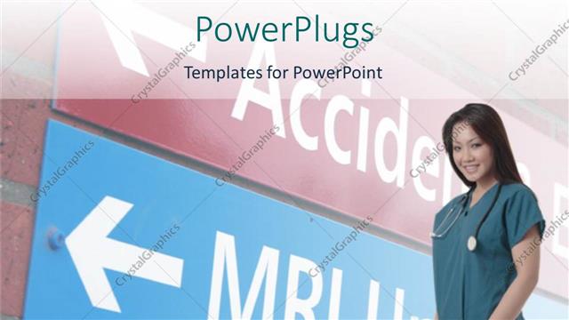  Presentation with mri - Smiling nurse with sign leading to MRI unit