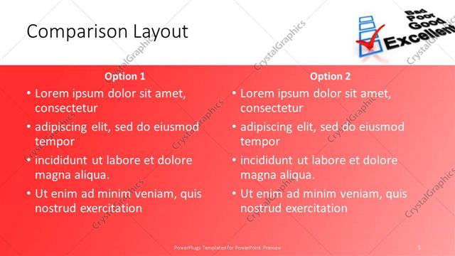 Comparison presentation slide layout