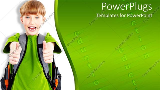  Presentation with backpack - Smiling school boy wearing backpack giving thumbs up gesture