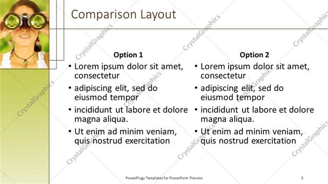 Comparison presentation slide layout