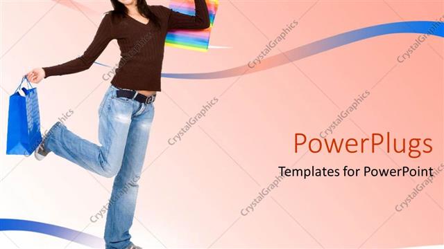  Presentation with shopping - Smiling woman holding shopping bags on pink background