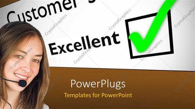  Presentation with excellent customer service - Smiling woman wearing headset next to excellent customer service feedback card