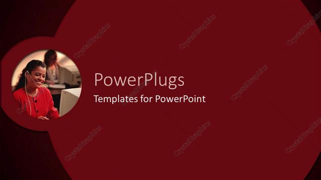  Presentation with telephone - Smiling woman wearing telephone headset sitting at computer