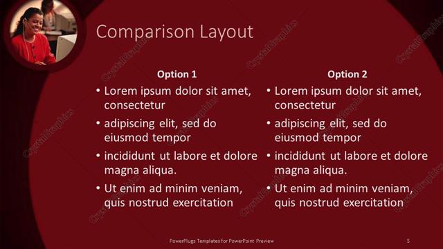Comparison presentation slide layout