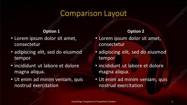 Comparison presentation slide layout